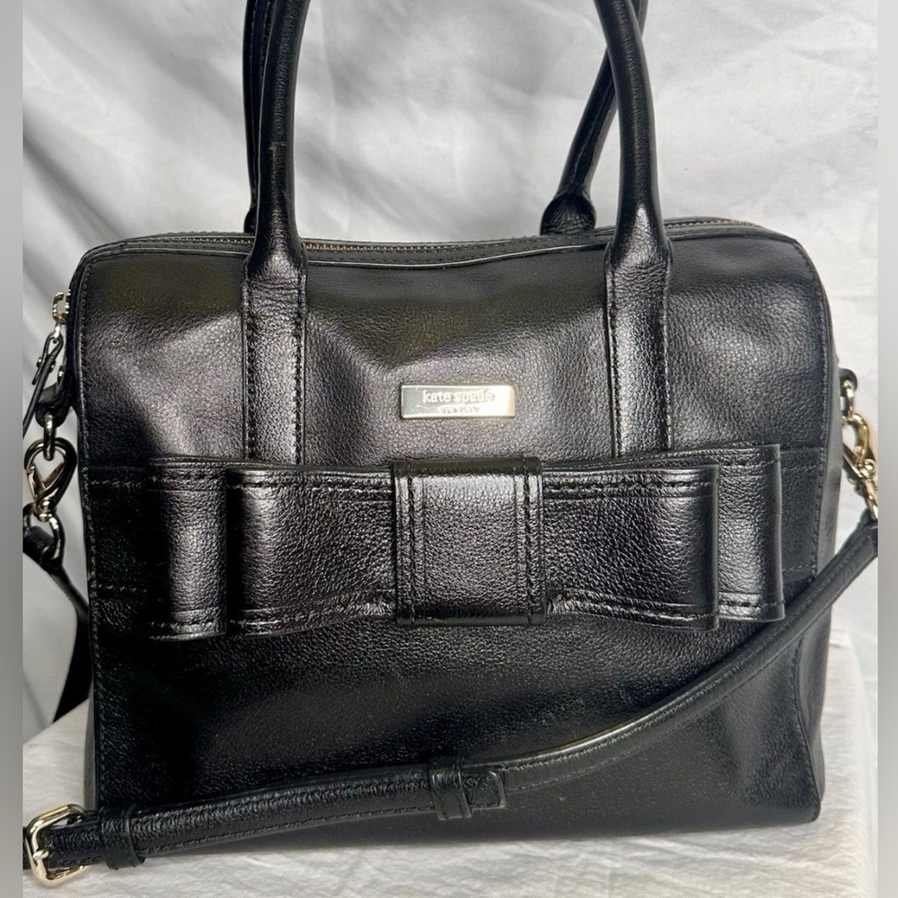 KATE SPADE Women’s Alice Court Kaiya Black Leather  Bow Satchel Crossbody Bag